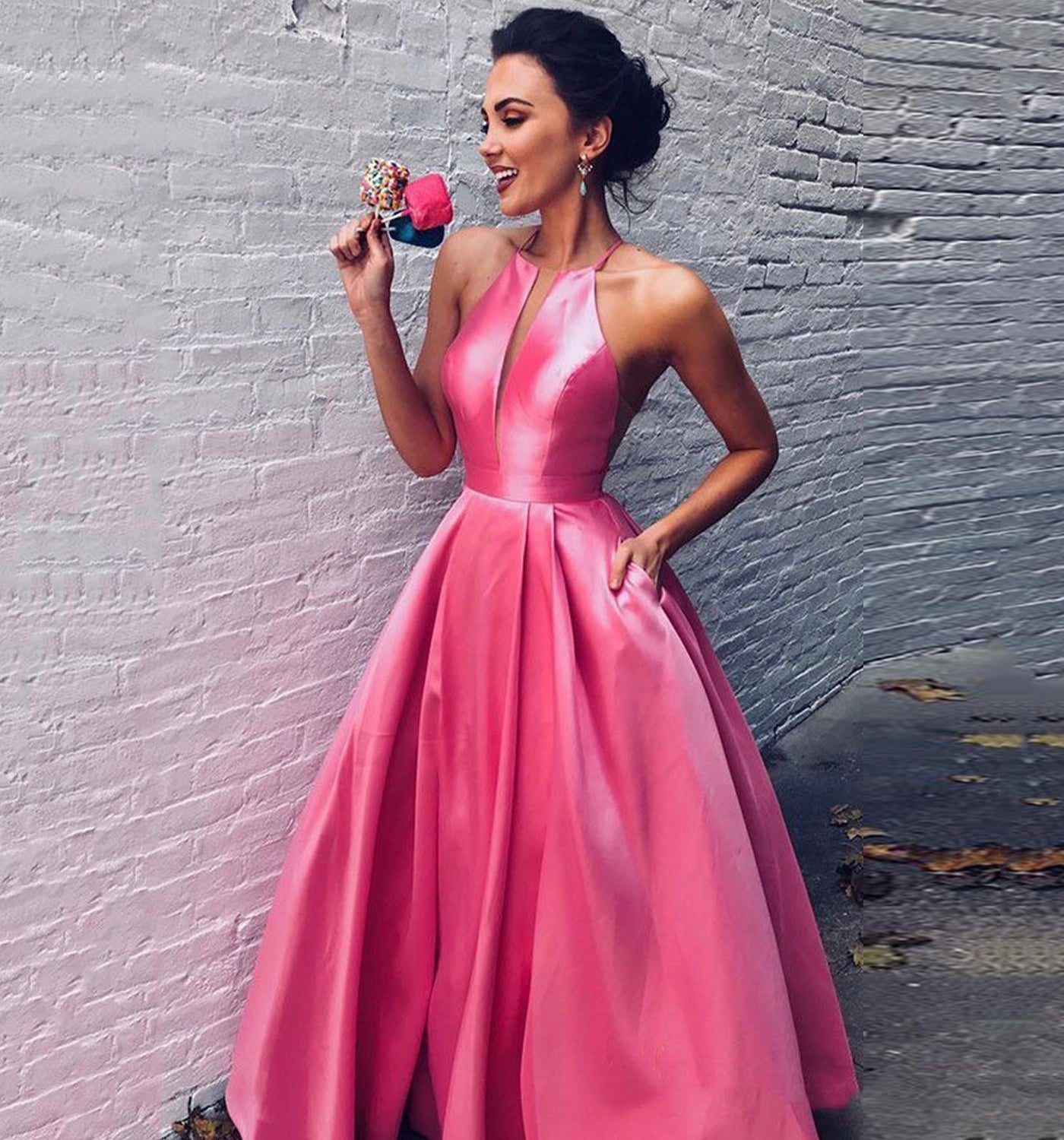 CUTE SATIN LONG A LINE PROM DRESS EVENING DRESS cg20837