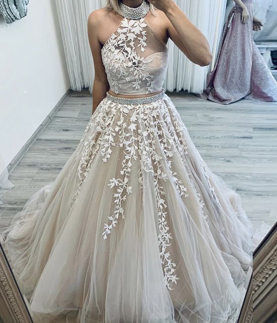 Two pieces lace long prom gown formal dress cg20875