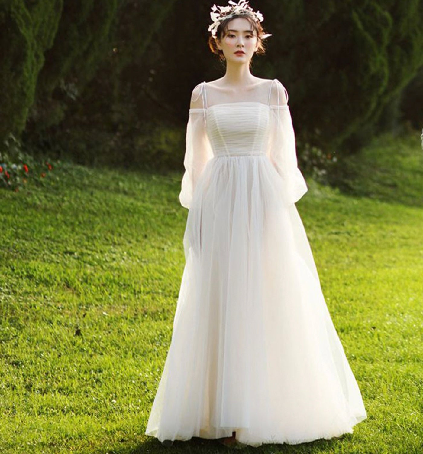 CUTE TULLE LONG A LINE PROM DRESS EVENING DRESS cg20908