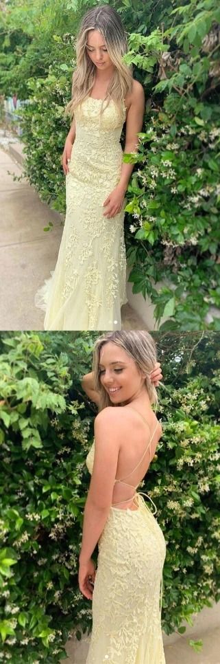 2021 yellow lace appliques prom dress mermiad long fromal dress cg20916