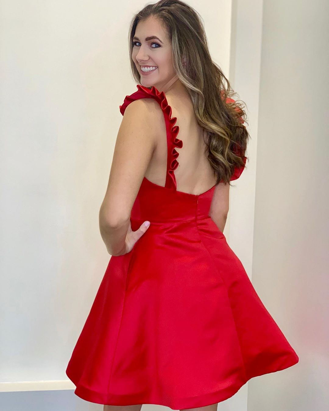 Cute A Line V Neck Red Short Homecoming Dress with Ruffle cg20941