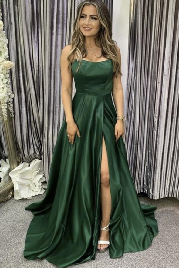 Green satin long A line prom dress evening dress cg20959