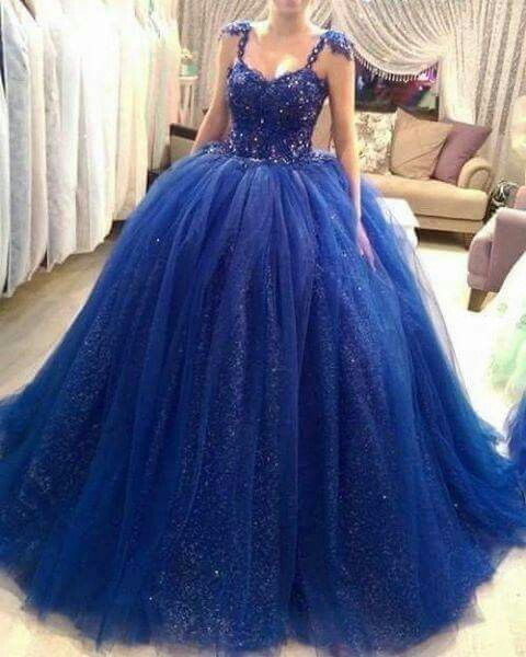 Elegant Blue Tulle Ball Gown Quinceanera prom Dresses cg20974