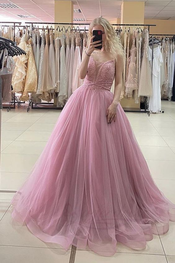 pink long prom dress with glitters top and floor length skirt cg21021