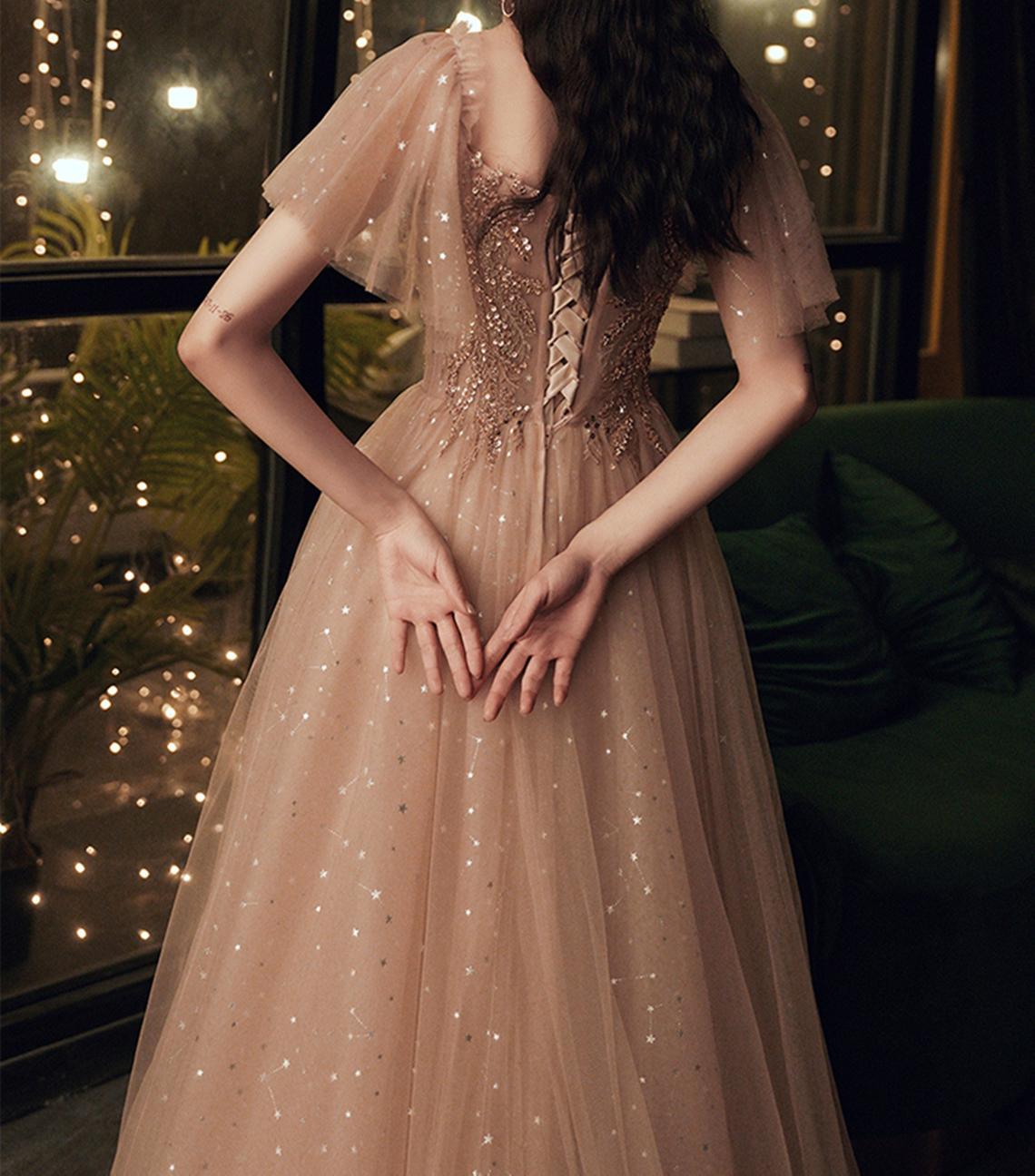 Star Moon Prom Dress Applique Long Evening Dress Square Neck Party Dress cg21043