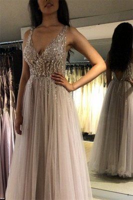 A line Long Prom Dress beading evening dress cg21050