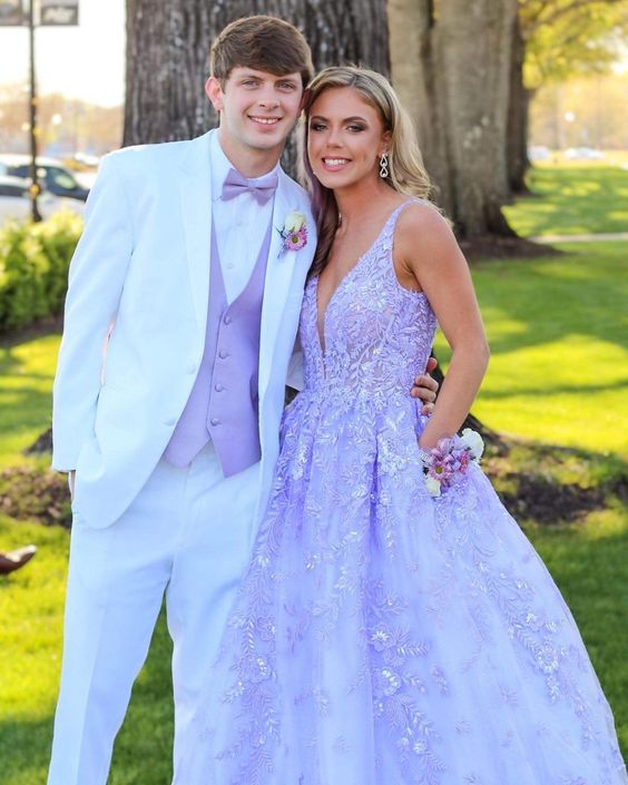 gorgeous v-neck lavender long prom dress with embroidery cg21067