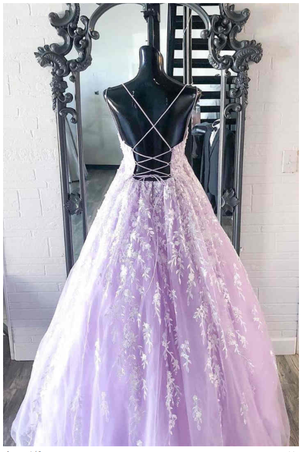Lace Backless Long Lilac Prom Dresses cg21087