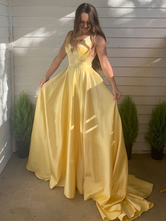 A-Line Satin V-neck Long Prom Dress Evening Gowns cg21091