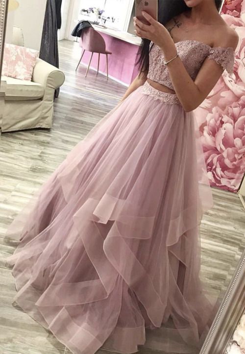 pink lace long prom dress A-Line Evening Dresses cg21115