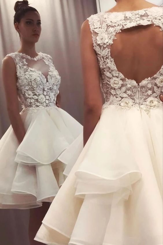 Round Neck Short Ivory Homecoming Dress cg21128