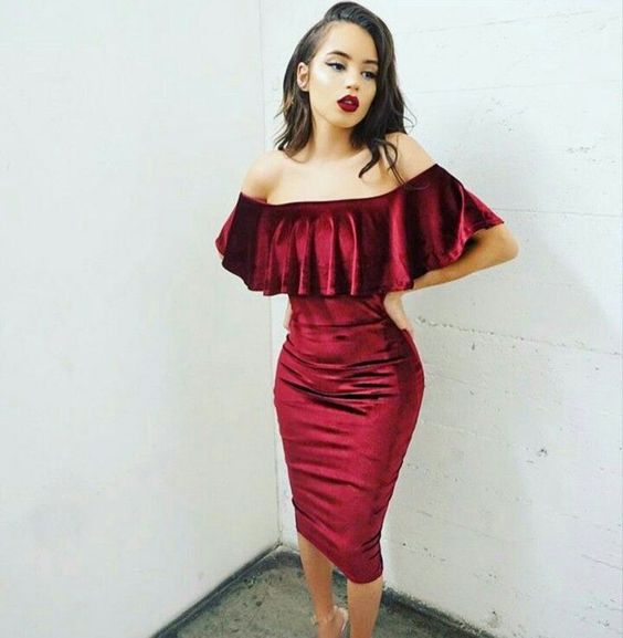 Burgundy off the shoulder off the shoulder velvet homecoming dress cg21132