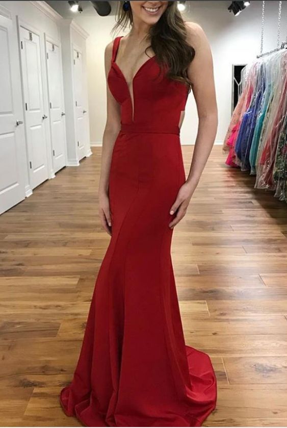 Charming Red Mermaid Prom Dress, Sleeveless Prom Dresses, Long Evening Dress cg21148