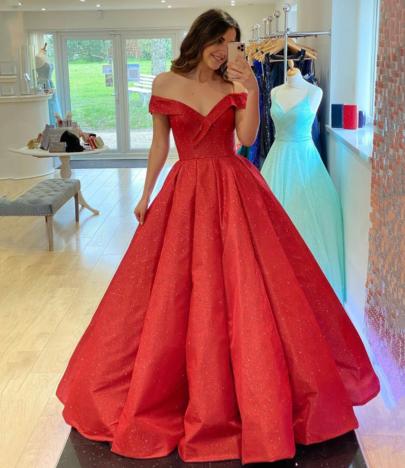 RED SATIN LONG A LINE BALL GOWN DRESS FASHION DRESS prom dress cg21179