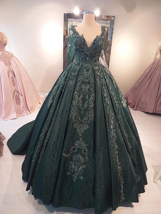 Green long A line prom dress evening dress cg21234