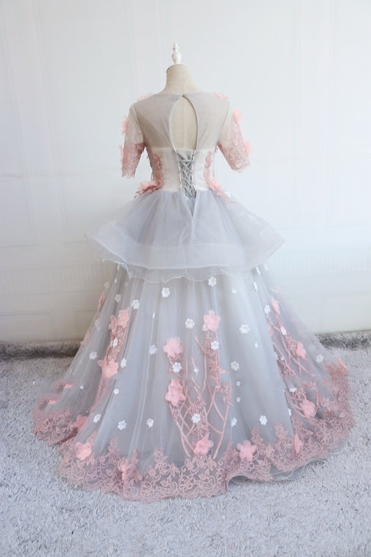 Formal Prom Dresses Short Sleeves Floral Long Formal Gown cg21259