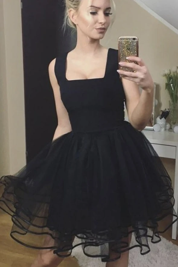 Black tulle short black party dress Homecoming Dress cg21325