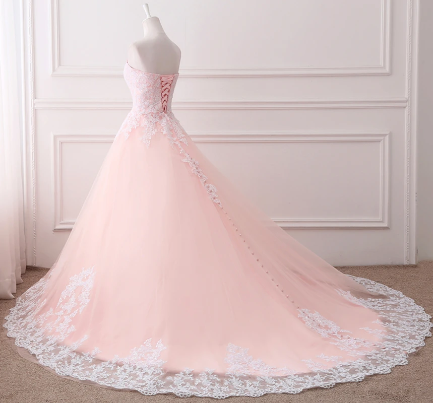 Pink Puffy Ball Gown Princess Sweetheart Tulle Formal Dress With White Lace Prom Dress cg21328