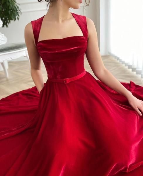 red long velvet Prom Dresses Long cg21338