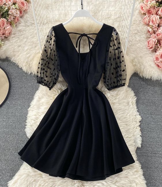 Black A Line Short Dress Fashion Dress Homecoming Dresses cg21344