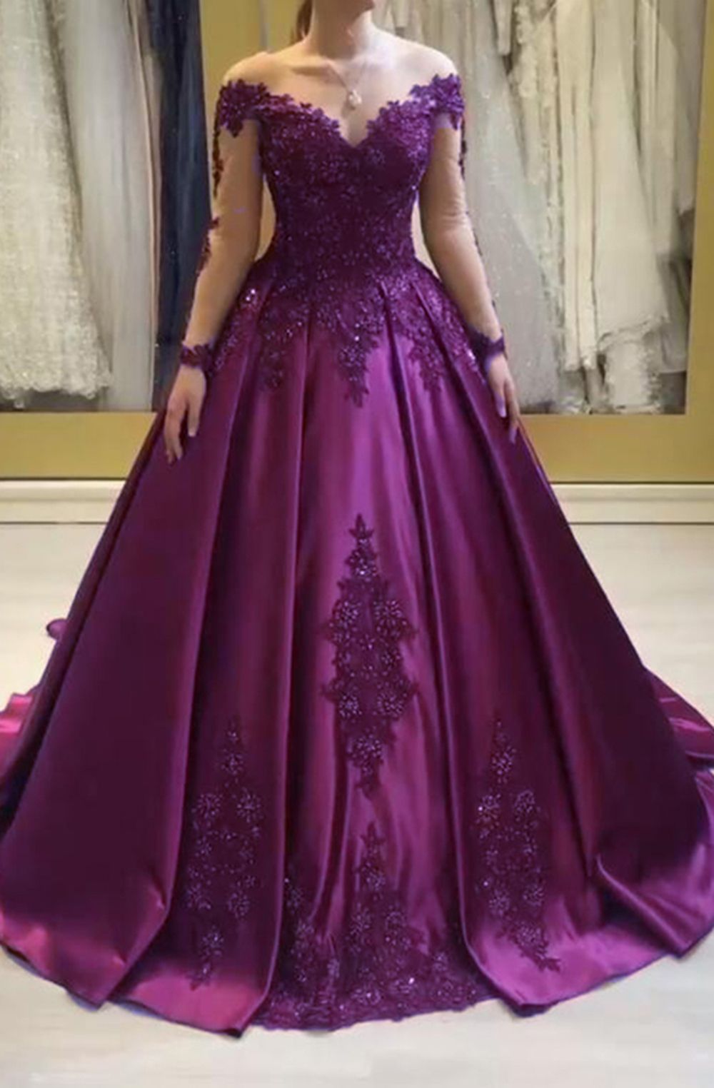 A Line Satin purple ball gown Formal Evening Dress,Prom Party Long Gown cg21358