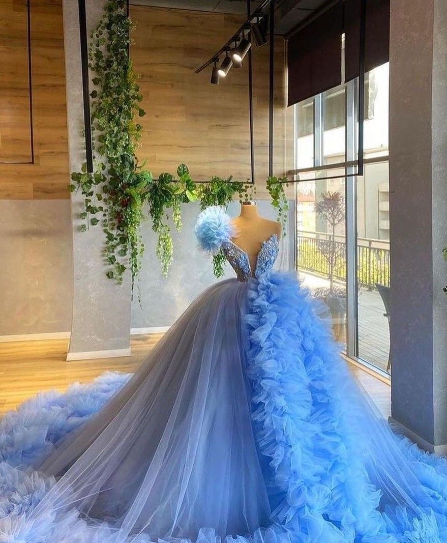 blue Ball Gown Tulle Wedding Dress Party prom Dresses cg21369