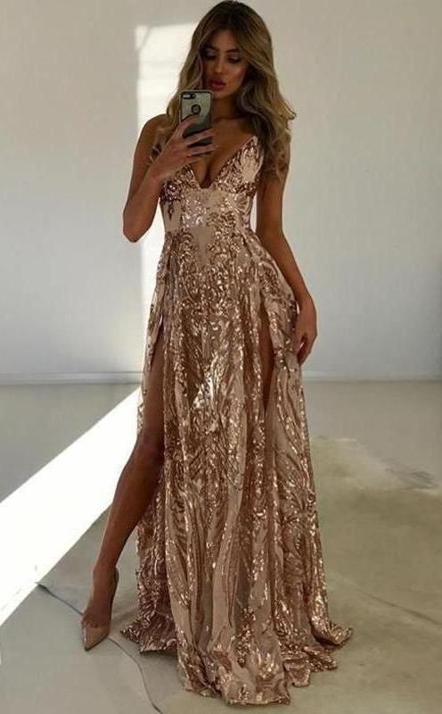 V-neck A-line Champagne Prom Dresses cg21380