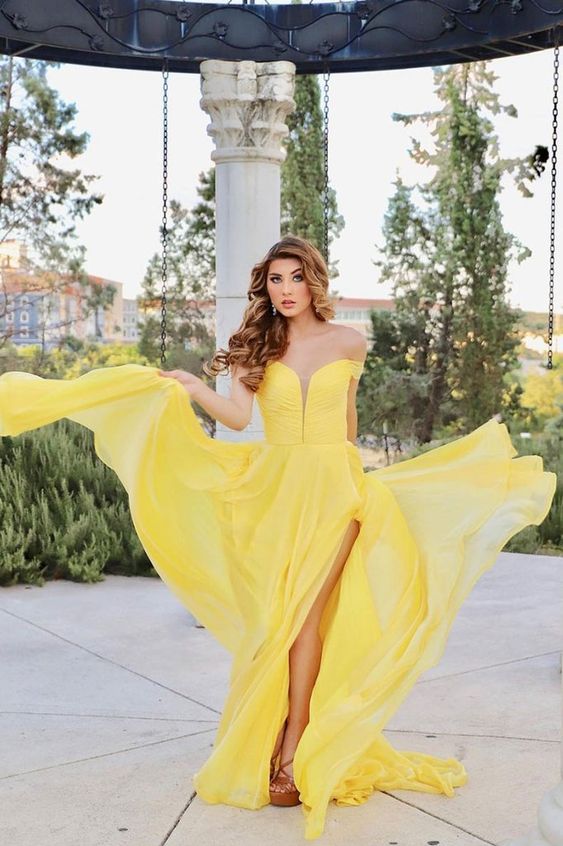 Yellow chiffon long prom dress yellow chiffon evening dress cg21382