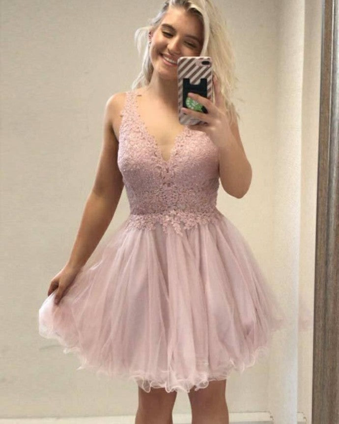 V-Neck A-Line Homecoming Dresses cg21415