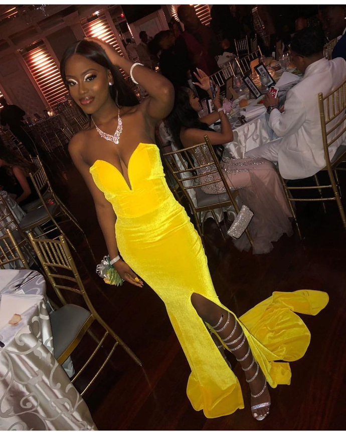 Sexy Mermaid Prom Dreses Velvet Side Slit Evening Dresses cg21423