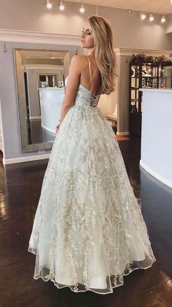 Unique tulle lace long prom dress, backless long evening dress cg21446