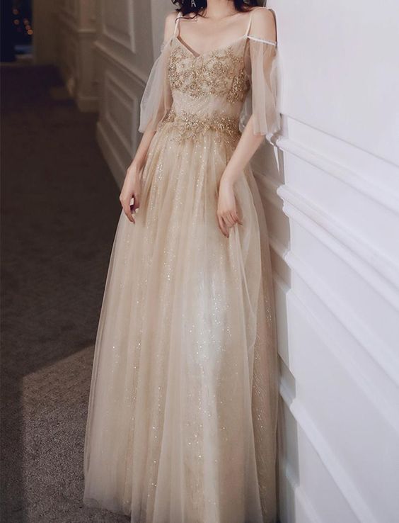 Prom Dress Sparkly V Neck Party Dress Elegant off Shoulder Ball Gown Straps Long Evening Dress Elegant Beading Banquet Dress cg21470