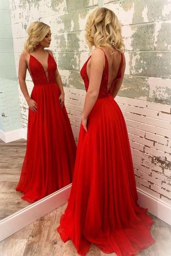 Red Long Prom Dresses with Beading cg21481