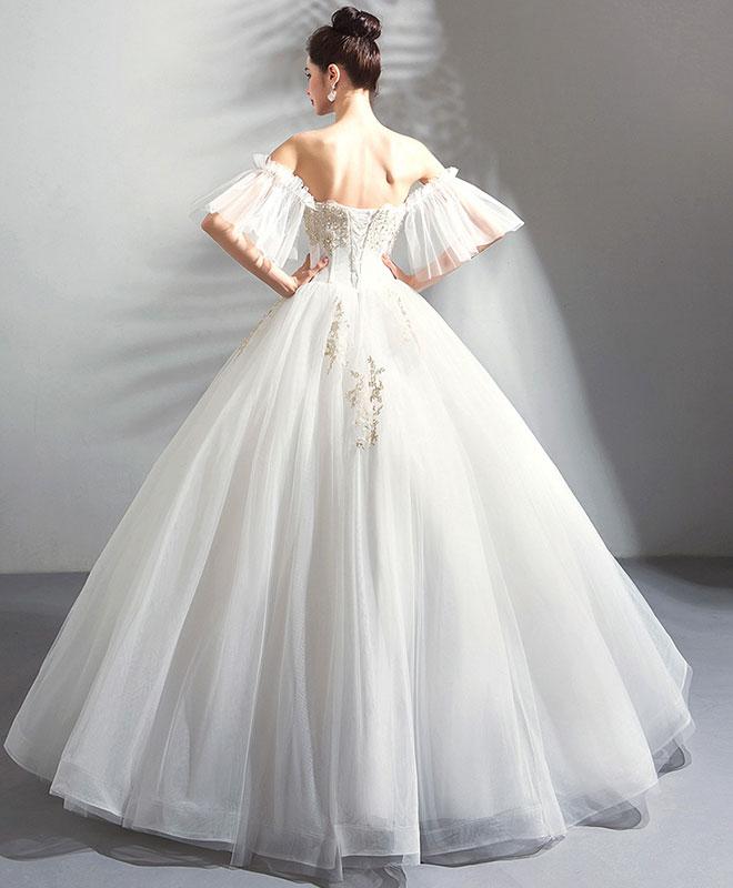 White tulle lace long prom dress, white evening dress cg21490