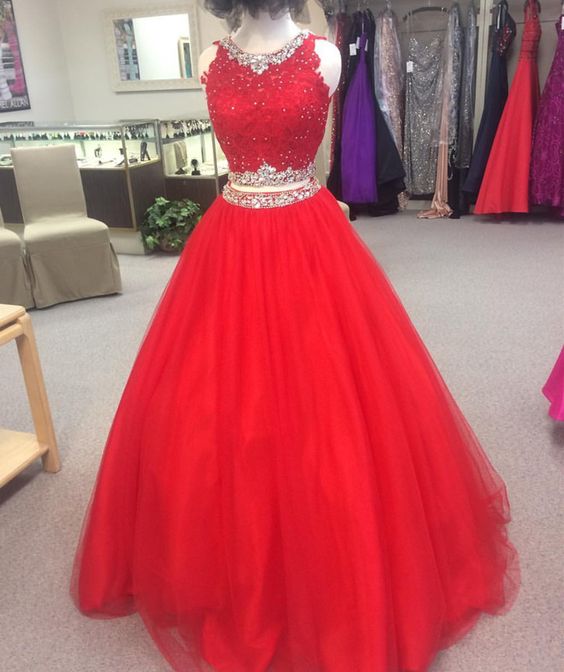 Charming Beaded Red Prom Dress, Long Prom Dresses, Sexy Red Tulle Evening Dress cg21571