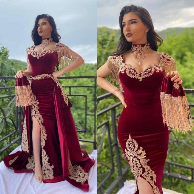 Wine red evening dresses long cheap | Velvet evening prom dresses cg21590