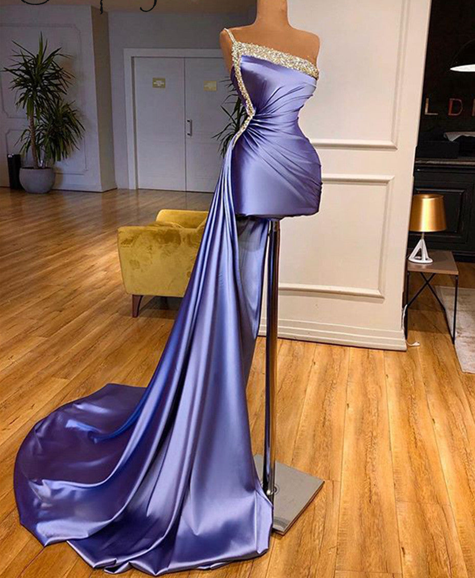 Sexy One Shoulder Short Prom Party Dress with Detachable Skirt Shiny Beaded Top Formal Women Dresses Custom Made cg21624