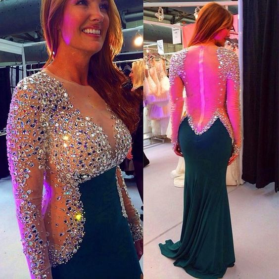 Luxury Beads Prom Dress,Sexy See Through Long Sleeve Prom Dresses Crystal Beaded Chiffon Evening Gowns High Split Women Formal Party Dresses cg21626