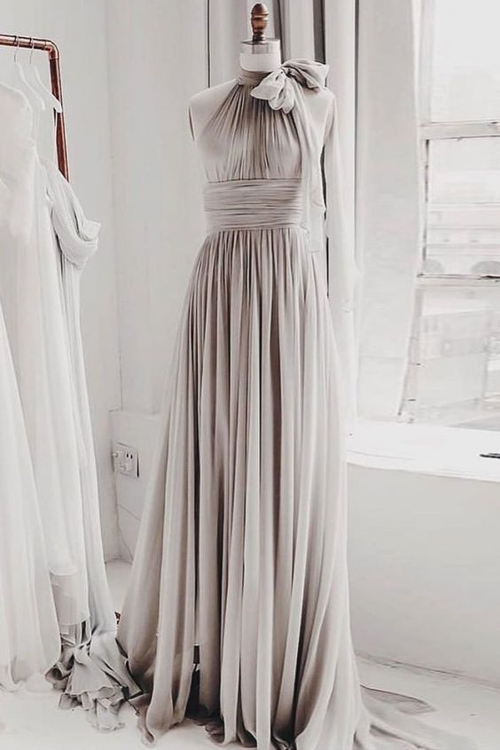 Simple chiffon gray long prom dress, gray bridesmaid dress cg21627