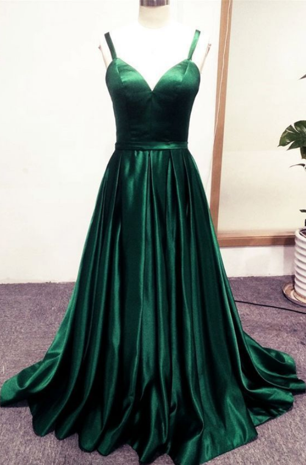 Beatufiul Dark Green Stain Long Sweetheart Party Dress, Green Long Prom Dress cg21641