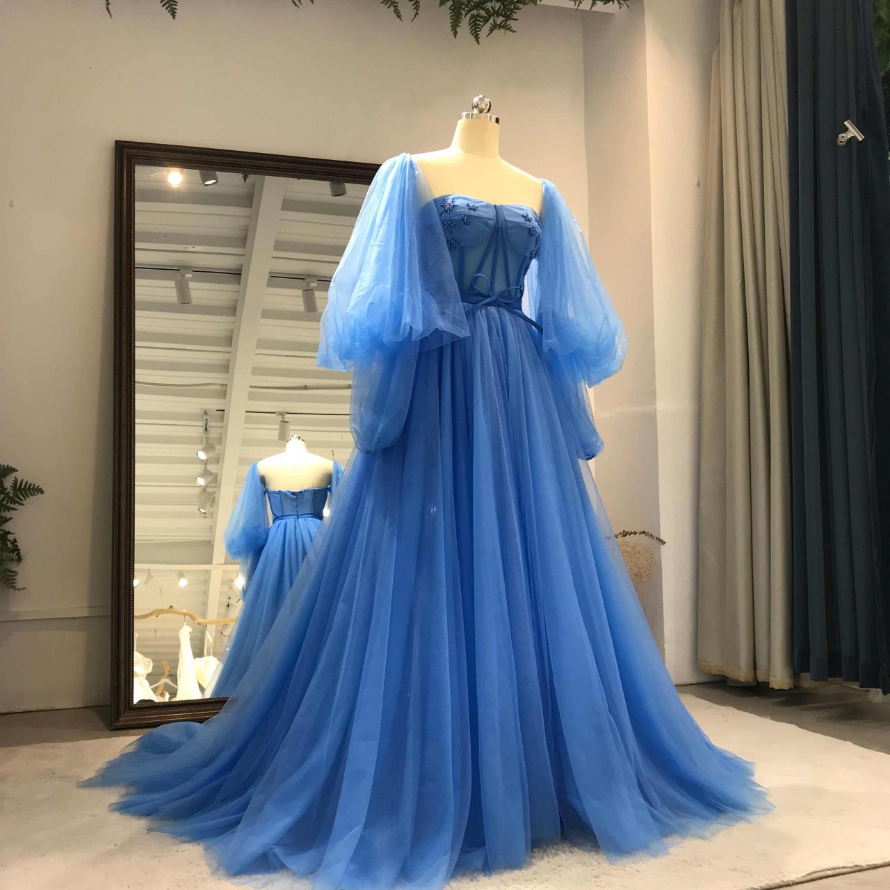Blue Tulle Fashionable Sweetheart Long Party prom Dress cg21643