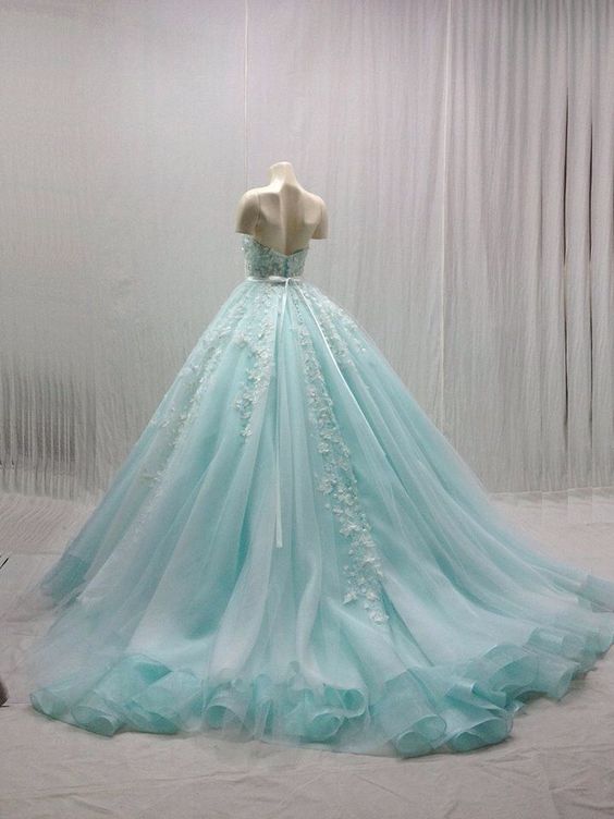 Blue Ball Gown,Appique Prom Dress,Backless Prom Dress,Fashion Prom Dress,Sexy Party Dress,Custom Made Evening Dress cg21649