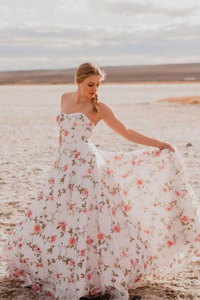 White 3D lace applique long prom dress white formal dress cg21677