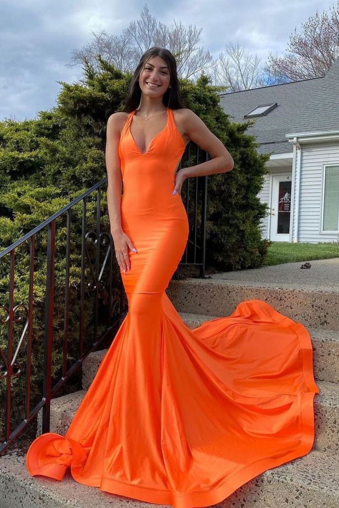 SIMPLE ORANGE SATIN MERMAID LONG PROM DRESS ORANGE EVENING DRESS cg21678