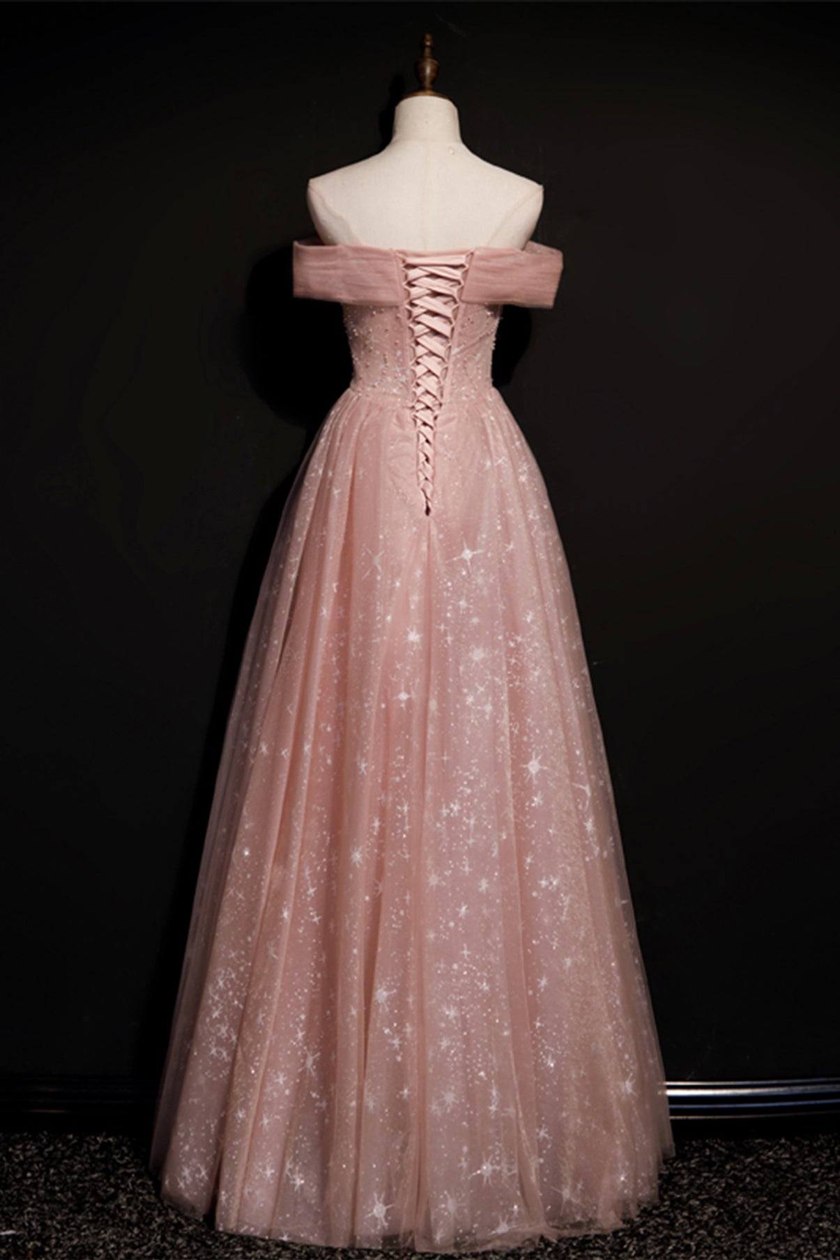 PINK TULLE LONG A LINE PROM DRESS PINK EVENING DRESS cg21759