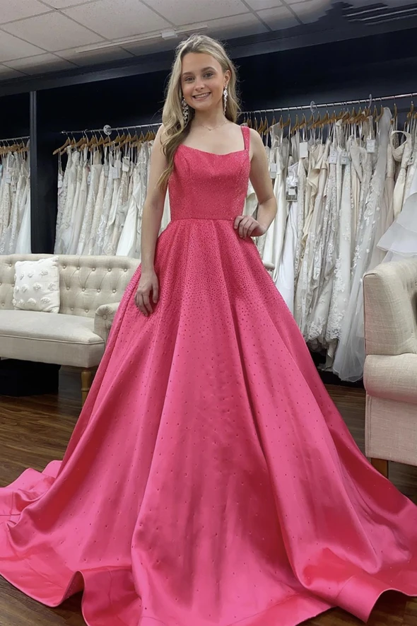 satin long A line prom dress evening dress cg21785