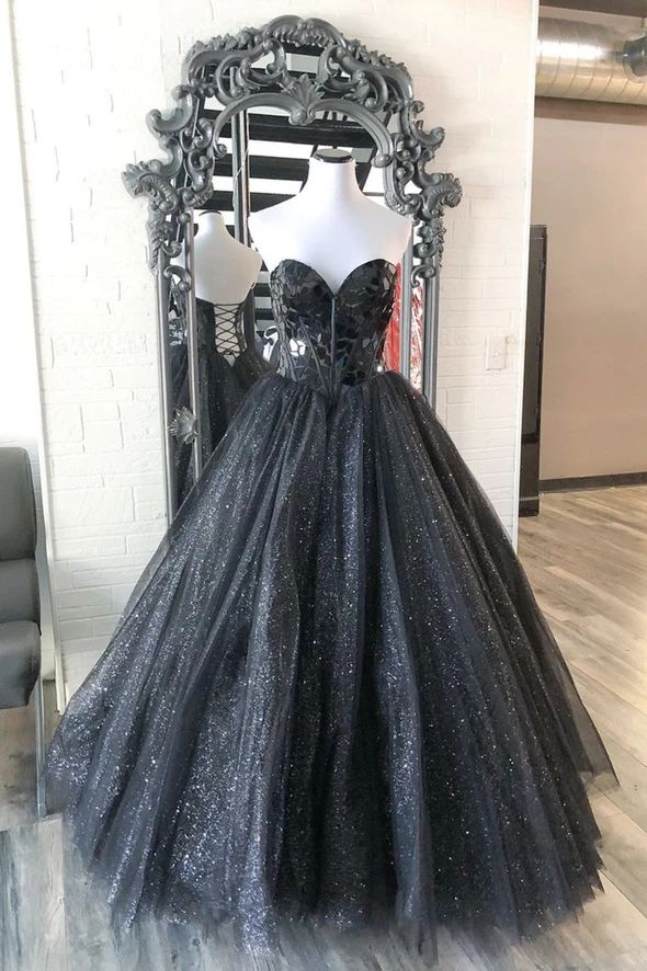 Black tulle long A line prom dress black evening dress cg21786