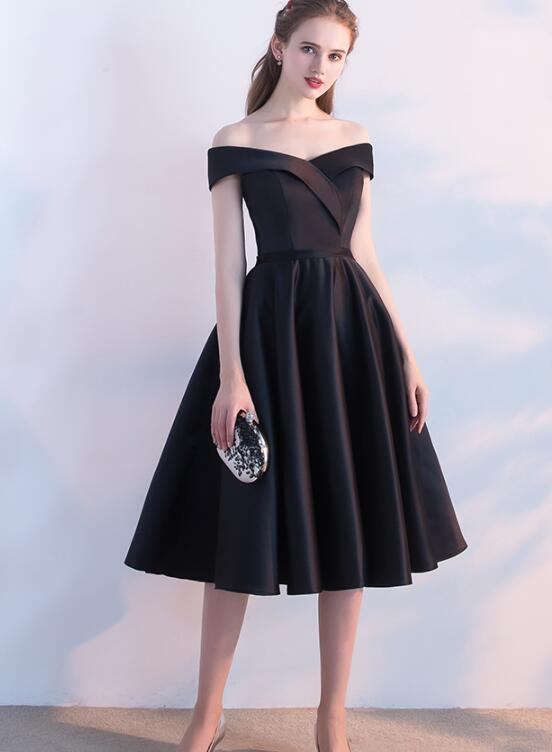 Simple Black Satin Short Sweetheart Party Dress, Black Homecoming Bridesmaid Dress cg21795