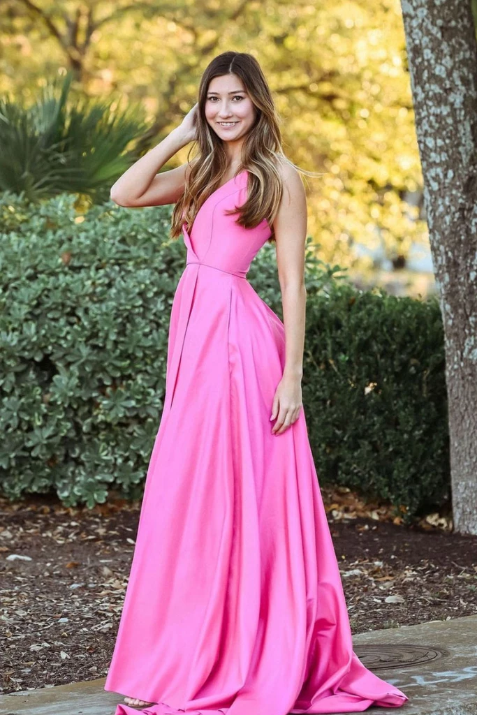SIMPLE PINK SATIN LONG PROM DRESS PINK SATIN LONG EVENING DRESS cg21803
