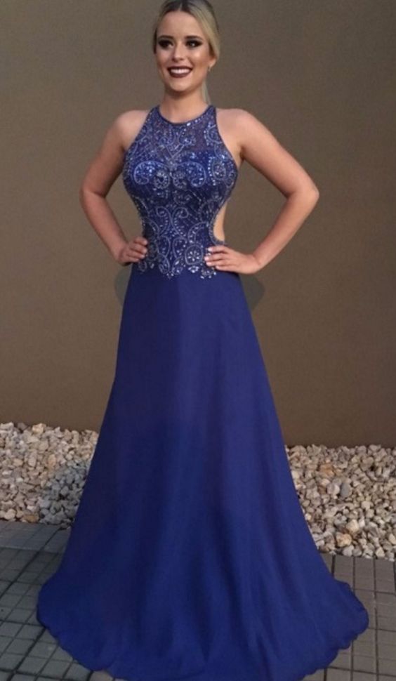 Halter Neck Royal Blue Mermaid Evening Dress With Beading Formal Evening Gowns Party prom Dress cg21893